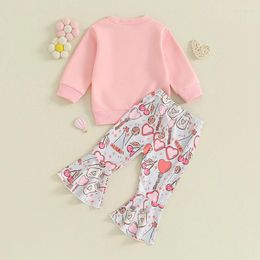 Clothing Sets Valentines Day Baby Girl Bell Bottom Outfits Daddy S Valentine Crewneck Sweatshirt Top Heart Print Flare Pants Set