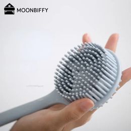 Silicone Bath Brush Doubleside Long Handle Massage Brush Back Cleaning Soft Bristles Scrubber Daily Washroom Accessories 240312