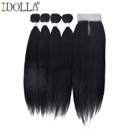 Weave Weave Synthetic Weaving Bundles Hair Nature Straight Hair With Closure 5 Bundles Black Colour Synthetic Hair Weave
