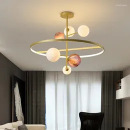 Chandeliers Nordic Style 3D Printing Planet LED Chandelier Modern Living Room Restaurant Diningroom Hanging Light Fixtures Home Decoration