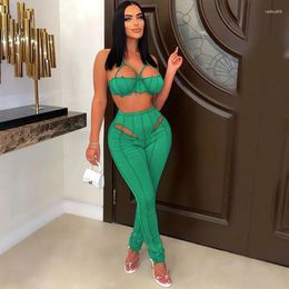 Women's Two Piece Pants Summer Womens Sets Skinny Fitness Stretchy Slim Crop Top And Pencil Suits Clubwear Party Matching Outfits