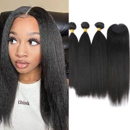 Weave Weave Synthetic Afro Kinky Straight Bundles With Closure Ombre Soft Long Bundles 4 Pcs/lot Natural Black Long Hair