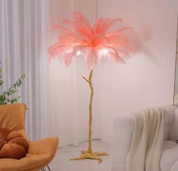 Home decor Bedroom Ostrich Plume Standing Lamps Golden Branch Floor Lights