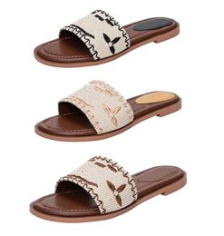 Designer Flat Sandals Luxury Slippers Womens Embroider Sandal Fashion Flip Flop Letter Slipper For Women Summer Beach Slide Ladies Low Heel Fashion Shoes 355112