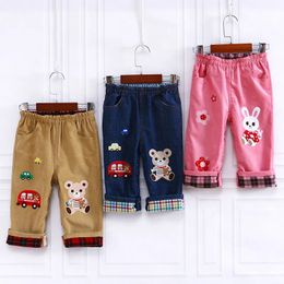 Boys Denim Pants Japanese Cartoon Car Bear Embroidered Casual Pant Pantalones Kids Clothes Baby Girl Jeans Roupa Infantil 240318