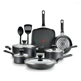 Cookware Sets Set 12 Piece Non Stick Pot Flat Bottomed Gray Multi Type With Glass Lid