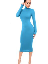 Winter Black Turtleneck Sexy Women Dress Autumn Long Sleeve Skinny Midi Boydcon Casual Blue Plush KneeLength Party Club 240319