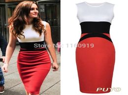 New patchwork Style Bodycon Ladies pencil Womens Red Dress Slimming Panel Dresses Plus Size SXXL193861375735