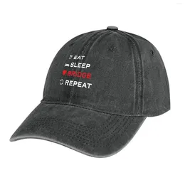 Berets Eat. Sleep. Bridge. Repeat. For Duplicate Bridge Players Cowboy Hat Sunhat Horse Black Custom Cap Baseball Men Women's