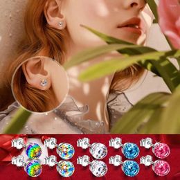 Stud Earrings 925 Silver Colourful Crystal Wedding Valentine's Day Gift Ball Creative Blue Colour Ear