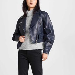 Wholesale Motorcycle Genuine Sheep Leather Jacket for Womens Ladies Cropped Bomber Style Fashion Spring Women