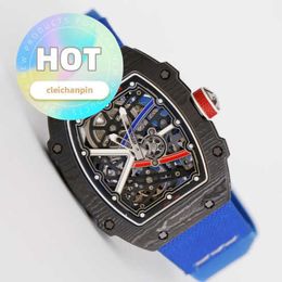 Unisex RM Wristwatch Rm67-02 Automatic Mechanical Watch Rm6702 Blue Ntpt Carbon Fibre Titanium Metal Dial Machinery World Famous Chronograph