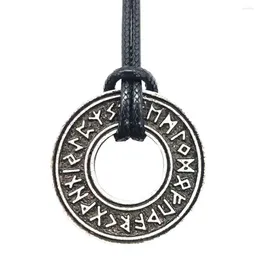 Pendant Necklaces Nostalgia Viking Runes Jewellery Runic Amulet Circle Necklace Women Men Vegvisir Compass Nordic Talisman Pagan Jewerly