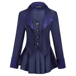 Sl000141 Sd Gothic Riding Renaissance Faux Twinset Lapel High-low Hem Womens Coat