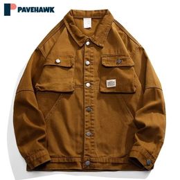 Japanese Denim Jacket American Streetwear Vintage Autumn Casual Brown Couple Cowboy Coat Spring Fashion Loose Outwear 240319