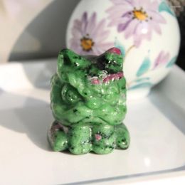 Decorative Figurines 47mm Hand Carved Selling Natural Ruby Zoisite Crystal Healing Lion Dance Carving Fashion Jewelry Ornament For