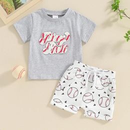 Clothing Sets Toddler Boy Shorts Set Letter Embroidery Short Sleeve Round Neck T-Shirt With Baseball Pattern 2Pcs Outfit