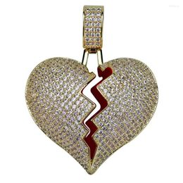 Pendant Necklaces Solid Design Hip Hop Rapper CZ Zircon Bling Iced Out Broken Heart Pendants Necklace Men Women FashionJewelry Gold