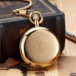 Pocket Watches Unique Golden Luxury Copper Self-wind Pocket Men Women With FOB Chain Hollow Skeleton Steampunk Mechanical es Gifts L240322