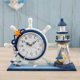 Desk Table Clocks Mediterranean Navigation Clock Creative Mute Clock Table Bedroom Bedside Table Watch Desk Clock L240323