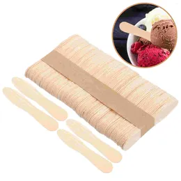 Disposable Flatware 100pcs Wooden Ice Cream Spoons Wood Taster Popsicle Paddles Spoon Small Plastic