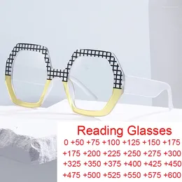 Sunglasses Clear Lattice Oversized Reading Glasses Women Men Anti Blue Light Large Polygon Square Eyeglasses UV For Eye Protection