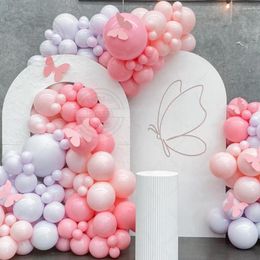 Party Decoration 167 Pcs Pink Purple Hollow Butterfly Latex Balloons Arch Kit Baby Shower Kids Girl Birthday Ball Decorations Background