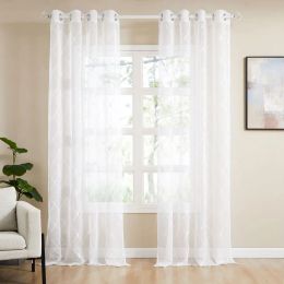Curtains Topfinel Modern Tulle Curtains for Living Room Geometric Embroidered Sheer Curtains for Bedroom White Voile for Cafe Custom Made