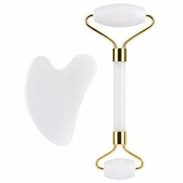 facial Beauty Massage Roller Body Rose Gua Sha Love Heart-Shaped Double-Headed Natural Jade Relaxing Slimming Face Portable C31i#