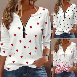 Women's T Shirts Digital Print Love Round Neck Zipper T-shirt Fashion Casual Dress