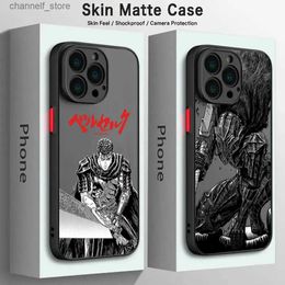 Cell Phone Cases Anime Berserk Guts Phone Case For iPhone 15 14 13 12 11 Pro Max X XR XSMax 7 8 Plus Matte Transparent Back CoverY240325