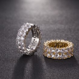 All-match Jewelry Hip Hop Micro Inlaid Zircon Gold Men's Couple Ring Double Row Zircon Rings