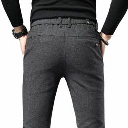 autumn Winter New Thick Casual Pants Men Busin Fi Slim Stretch Black Blue Grey Brand Clothes Brushed Trousers Male 28-38 m5VB#