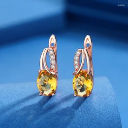 Hoop Earrings Chic Oval Cut Yellow Zircon Vintage For Women Rose Gold Colour Female Small Ear Buckle Daily Party Jewellery Gifts