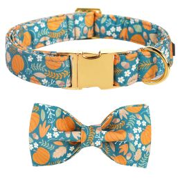 Collars Personlized Fall Pumpkim Dog Collar with Bow Orange Puppy Collar Flower Dog Collar Large Medium Small Dog