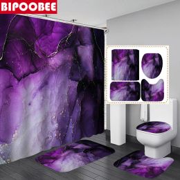 Curtains Purple Marble Print Shower Curtain Texture Luxury Abstract Art Stone Grain Bath Mats Rugs Pedestal NonSlip Carpet Toilet Cover