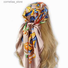 Bandanas Durag Bandanas Durag Silk Scarves Women Luxury Brand Summer Fashion Designer Head/Hair Scarf 90*90cm Hijab Bandana Cheveux Foulard Y240325