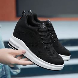 Casual Increase Women Shoes Mesh Comfortable Breathable Wedge Heels Fashion Contracted Lace Up Running Sneakers 240323