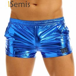 mens Shiny Metallic Boxer Shorts Low Rise Stage Performance Rave Clubwear Costume Males Shorts Trunks Underpants Bottoms J5iA#
