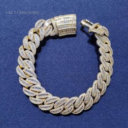 Hot Sale Necklace Jewelry 12Mm Gold Plated Sterling Sier Iced Out VVS Moissanite Hip Hop Cuban Link Bracelet For Men