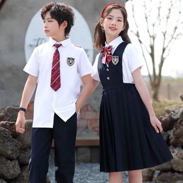 Clothing Sets Kid Japanese School Uniform White Shirt Navy Pleated Pinafore Dress Pants Shorts Bow Tie For Girl Boy Clothes Set Student