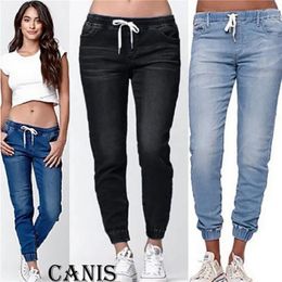 Washed Jeans Womens High Waist Skinny Ripped Denim Pants Slim Pencil Trousers Fashion Lady Jeans Plus Size S-5XL Blue Black 240315