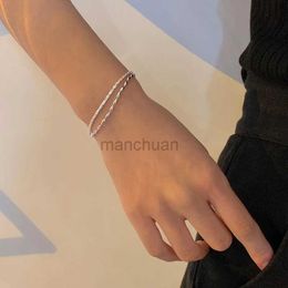 Chain New 925 Sterling Silver Double Layer Bracelet Chain Style Simple Charm Bracelet Womens Birthday Gift High end Jewellery 240325