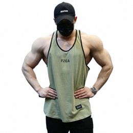 men Bodybuilding Tank Tops Gym Workout Fitn Cott Sleevel shirt Running Clothes Stringer Singlet Male Summer Casual Vest I60f#