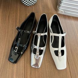 Casual Shoes Bailamos Retro Mary Jane Brand Leather Flat Single Round Toe Metal Buckle Women's Soft Moccasins Mujer