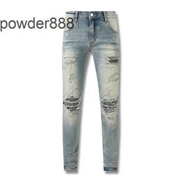 American Style High Street Mud Yellow Distressed Cashew Flower Hole Patch Live Streaming Internet Celebrity Jeans 8803