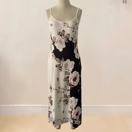 Casual Dresses Party Strappy Dress A-line Elegant Print Maxi With Pockets Women's Sleeveless Summer Round Neck Backless