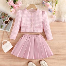 Clothing Sets 2PCS Autumn Winter Clothes Year Party Baby Girls Plaid Coat Pleated Skirt Formal Outfits For 0 To 6 Years