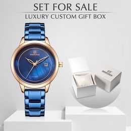 Women Watch NAVIFORCE Stainless Steel Lady Wristwatch Fashion Waterproof Ladies Watches Simple Blue Girl Clock Set For 247g