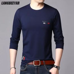 Top Quality 95% Cotton Fashion Brand Korean T-Shirt Mens Tshirt Plain Trendy Long Sleeve Tops Casual Men Clothing 240309